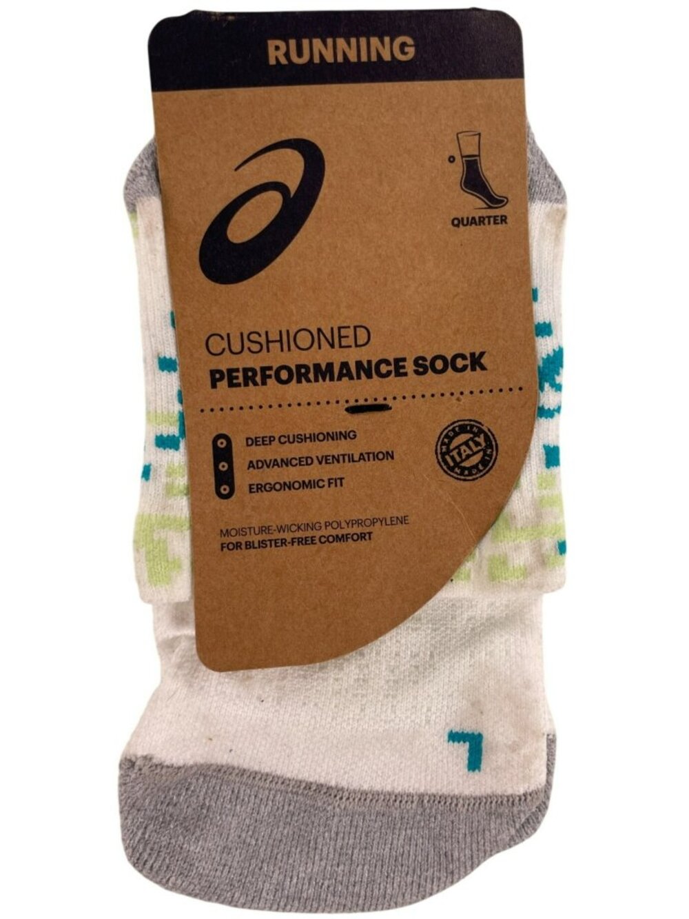 Asics Quarter Cushioned Performance Running Sports Socks S/P White/Grey NEW